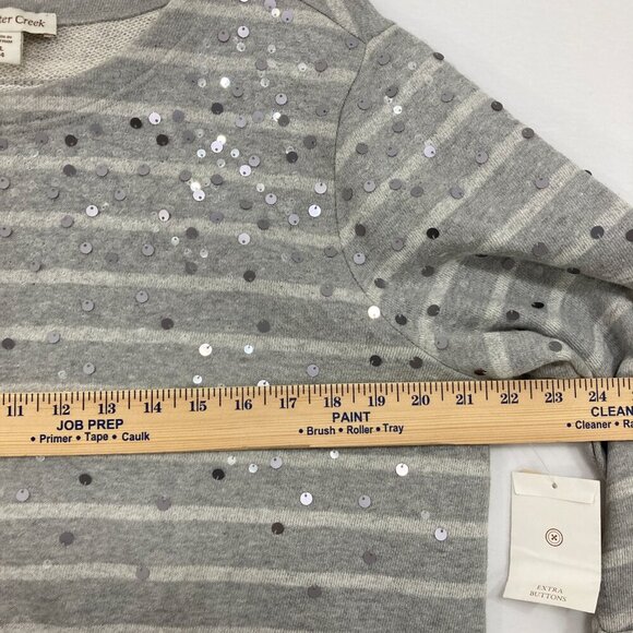 New Coldwater Creek size Large Gray Striped Sequins 3/4 Sleeve Stretch Knit Top - Picture 8 of 11